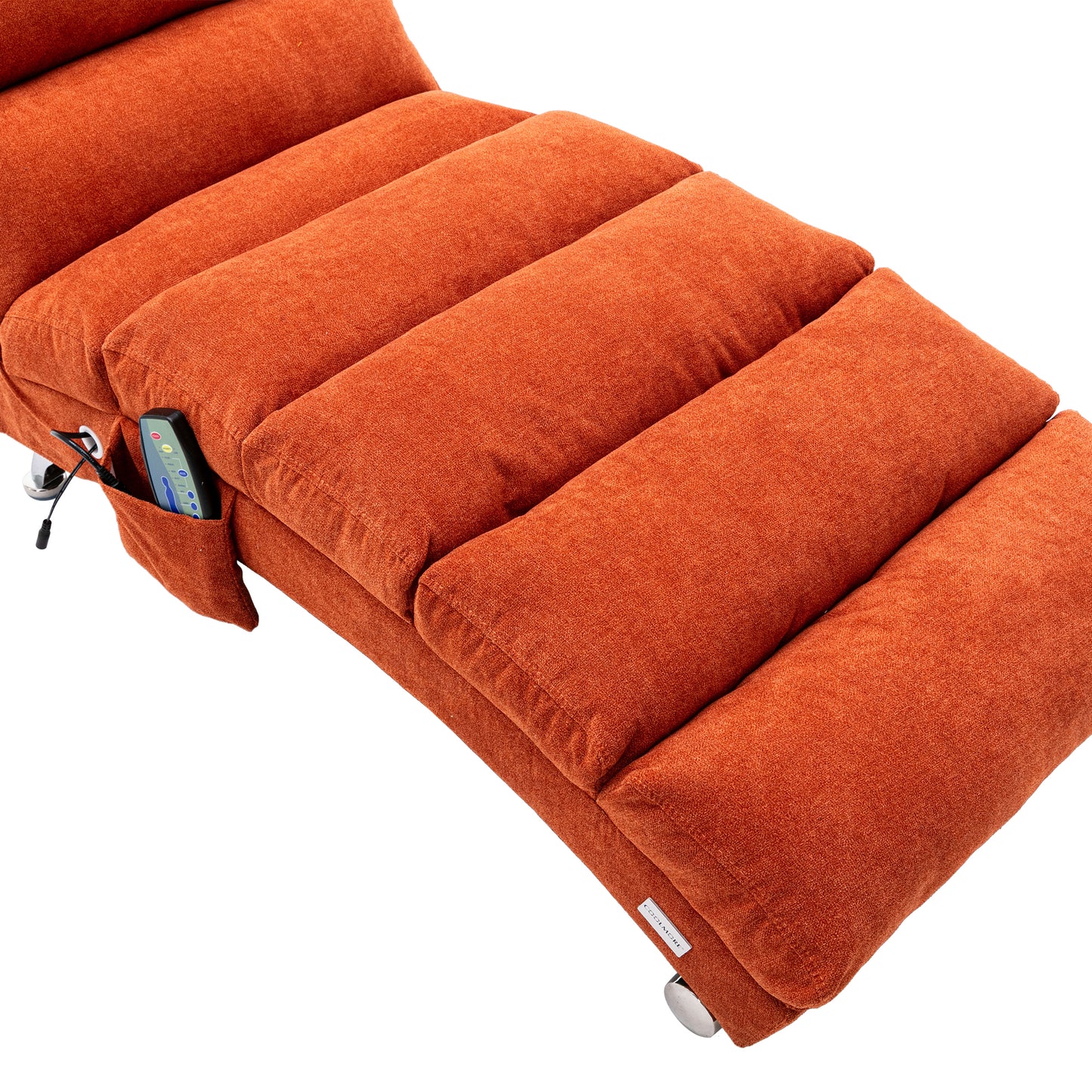 COOLMORE Linen Massage Chaise Lounge Indoor with Remote Control,Ergonomic Electric Massage Long Lounger with 5 Modes for Office, Living Room,Bedroom (Orange)