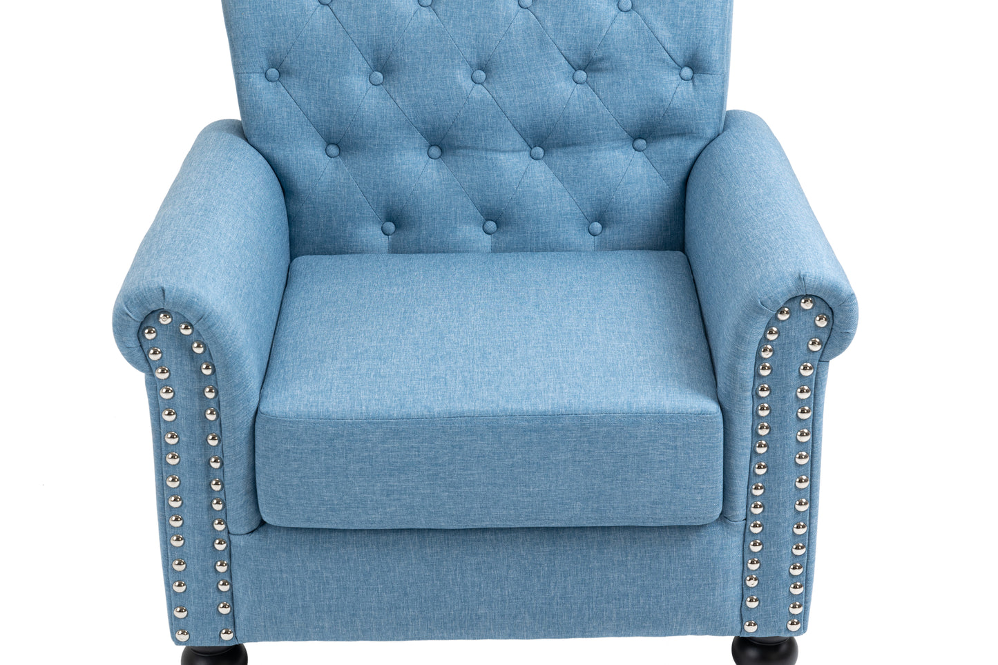 Mid-Century Modern Accent Chair, Linen Armchair w/Tufted Back/Wood Legs, Upholstered Lounge Arm Chair Single Sofa for Living Room Bedroom,Light Blue