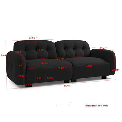 81.48" Modern Sofa Couch,3-Seater Teddy Sofa Sectional with wooden Legs for 3-4 Persons, Upholstered Deep Seat Love Seat Sofa Chaise for Living Room,Bedroom, Apartment and Office,Black