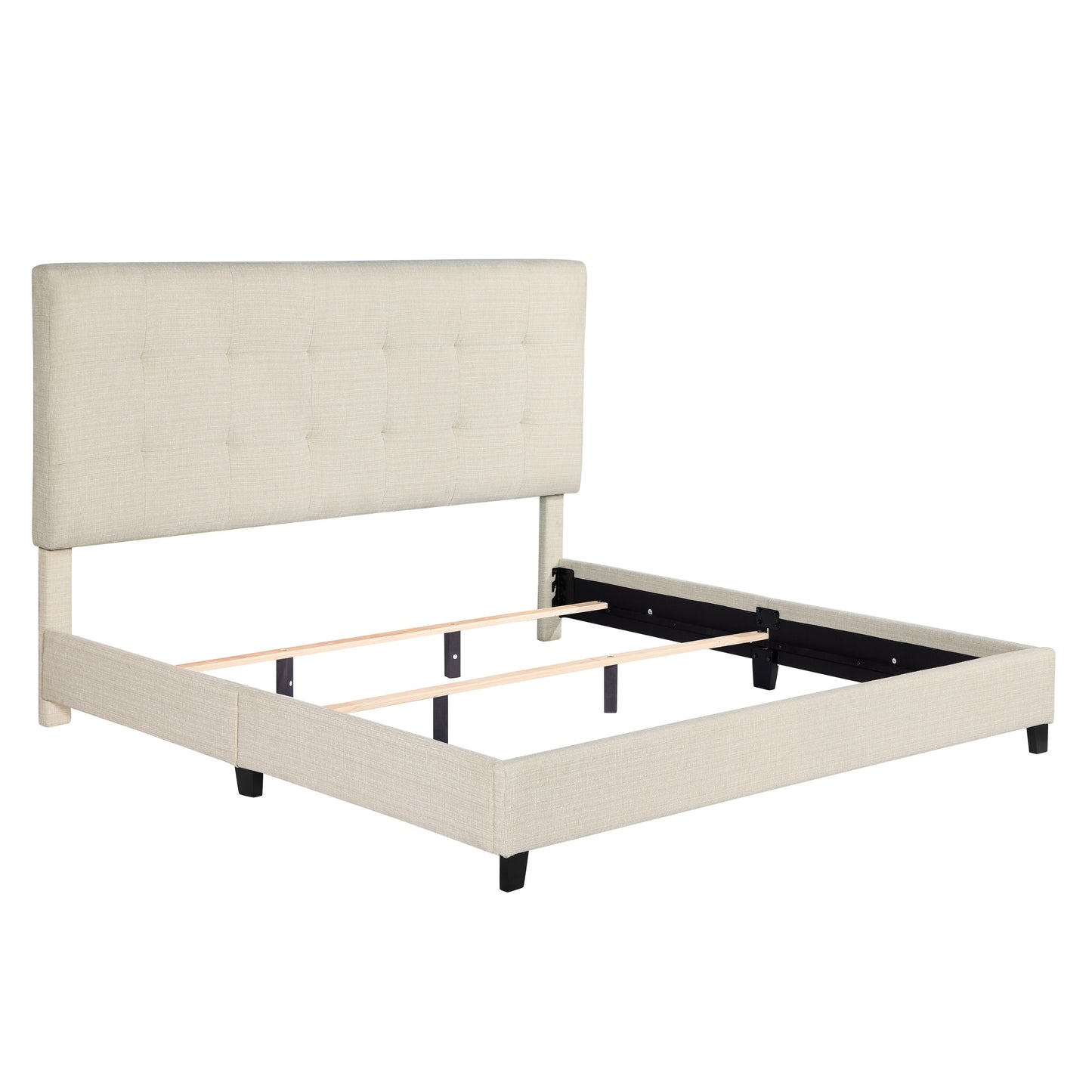 King Size Beige Tufted Upholstered Platform Bed