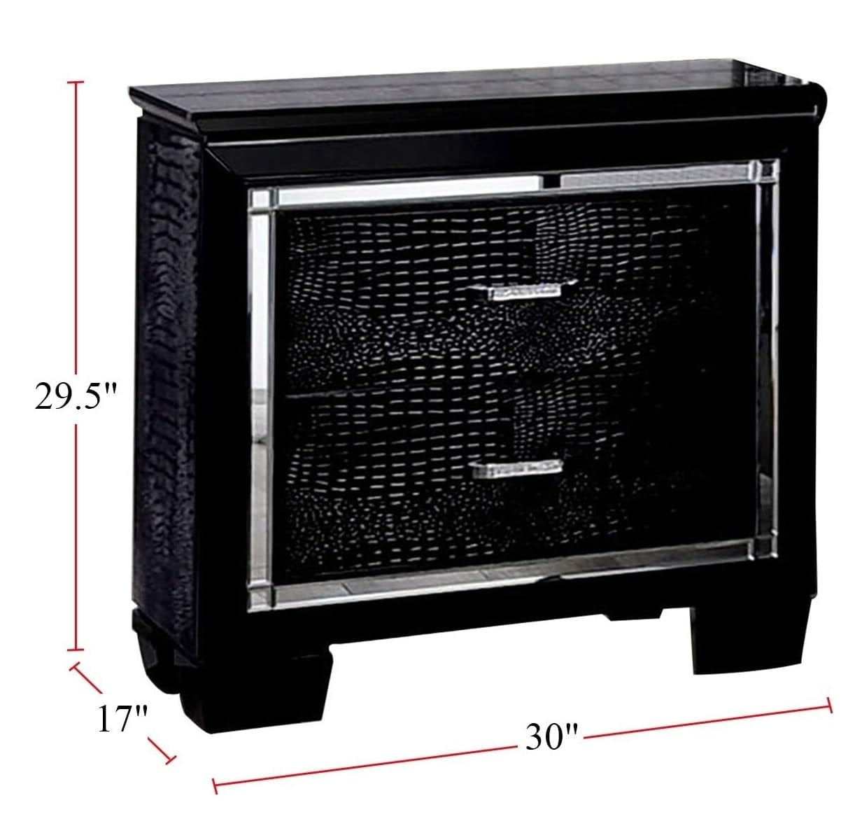 Contemporary 1pc Nightstand Black Bedside Table LED Light English Dovetail Drawer Bedroom Furniture