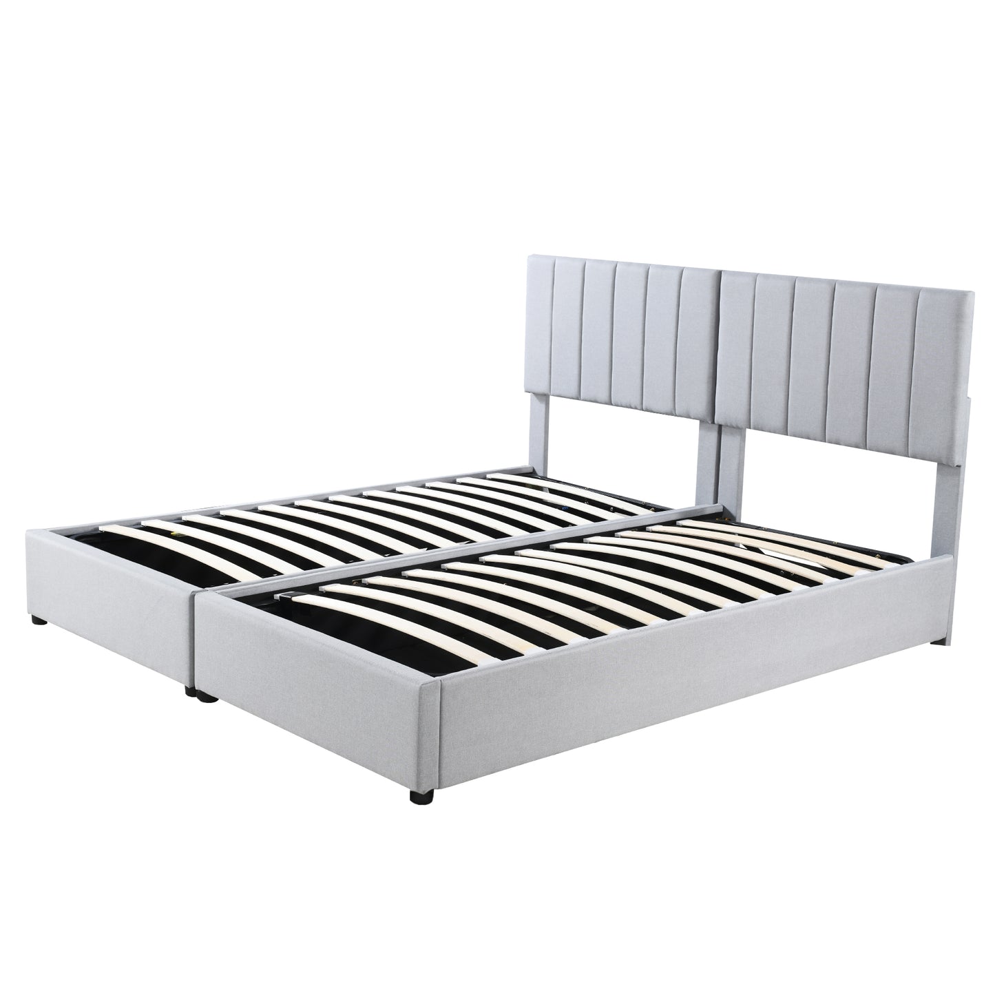 King Size Upholstered Platform Bed with a Hydraulic Storage System, Gray