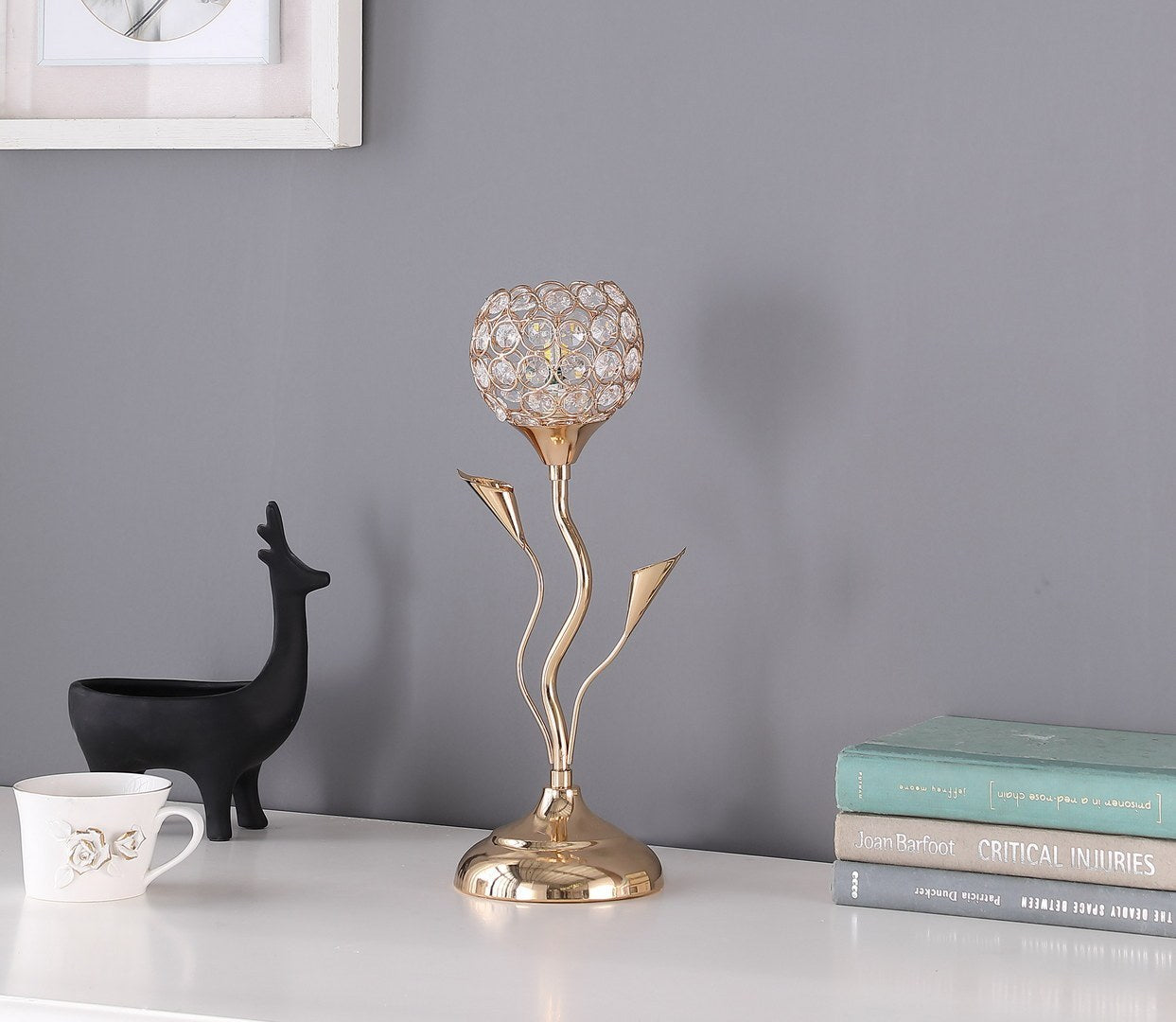 14" Rose Gold Floral Bell Glam Metal Table Lamp