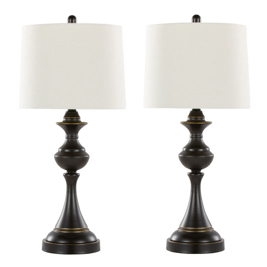 Montgomery 29' Contemporary Metal Table Lamp in Oil Rubbed Bronze with Off-White Linen Shade from Grandview Gallery by LumiSource - Set of 2