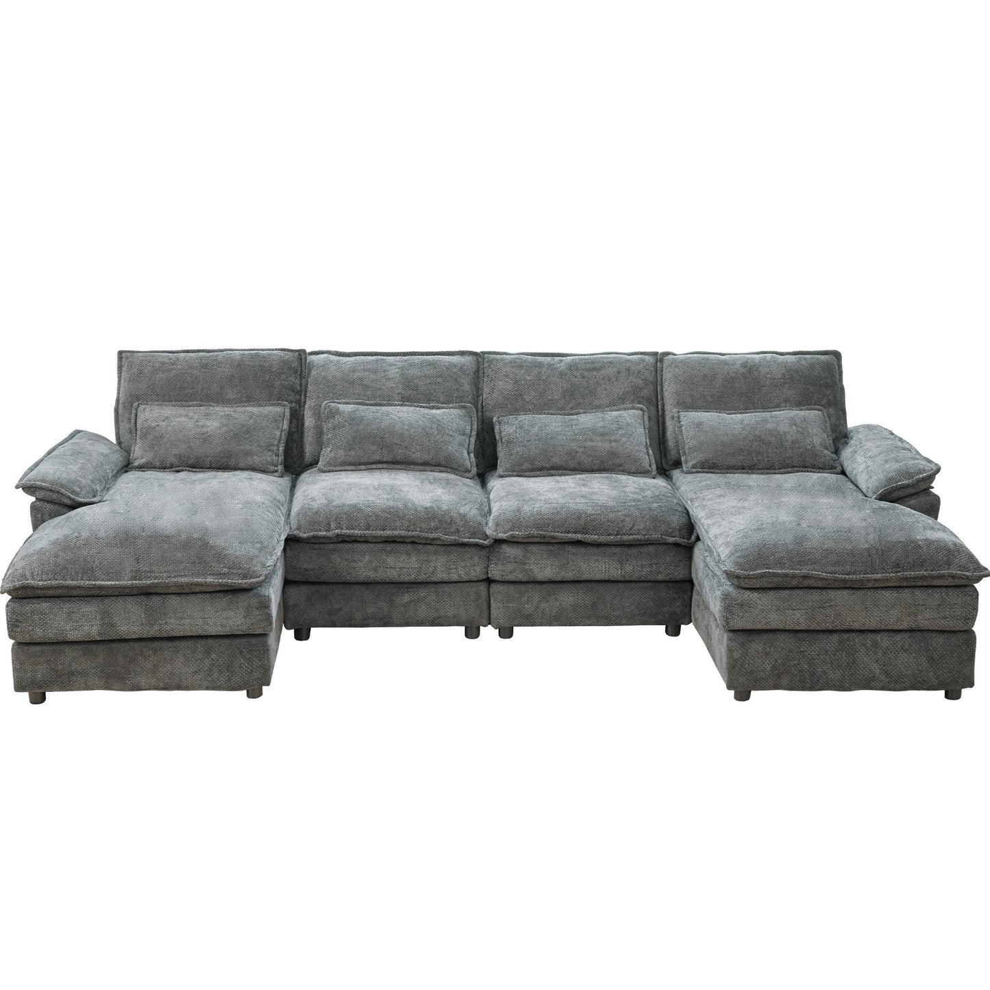 Modular Sectional Sofa Cloud Couch with Double Chaise Lounge, U Shaped Chenille Upholstered Sofa in Grey, Polyester Fabric, 110' Long