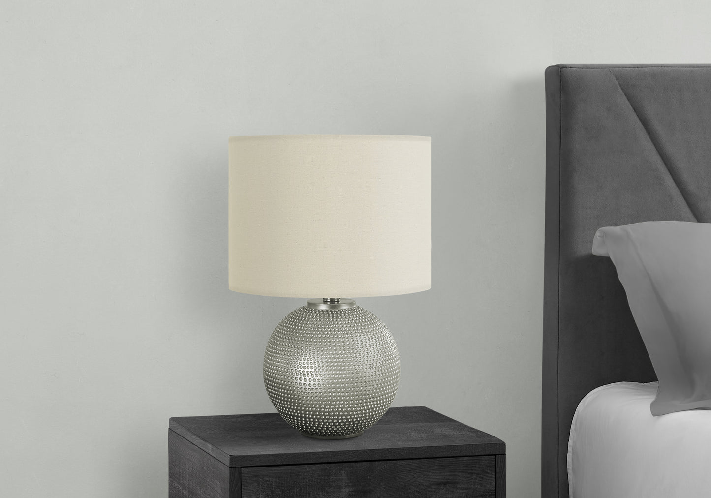 Lighting, 19"h, Table Lamp, Grey Resin, Ivory / Cream Shade, Modern