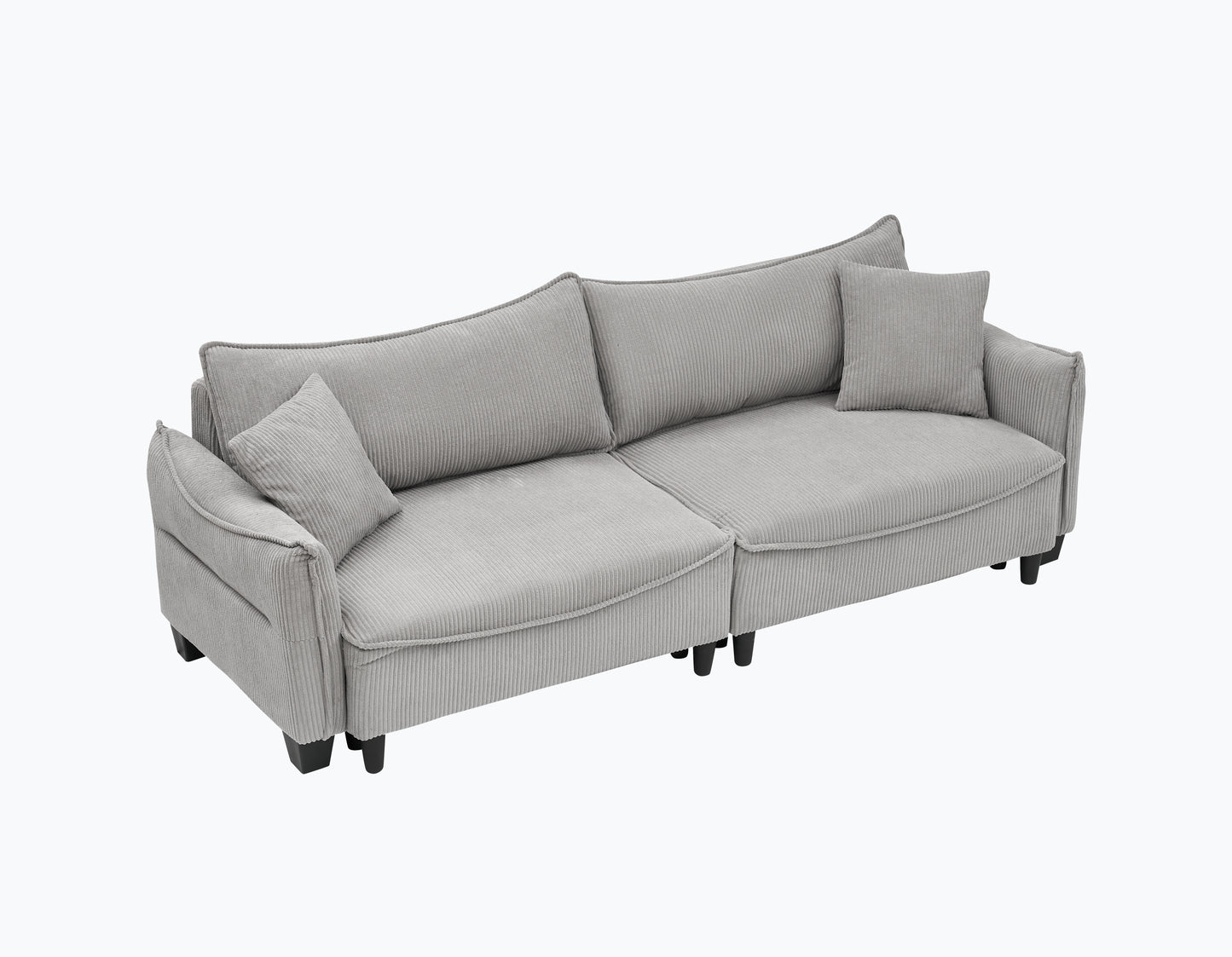 Sofa with Grey Corduroy Fabric, Convertible to Sofa Bed with Two Throw Pillows: Perfect for Living Rooms & Versatile Spaces