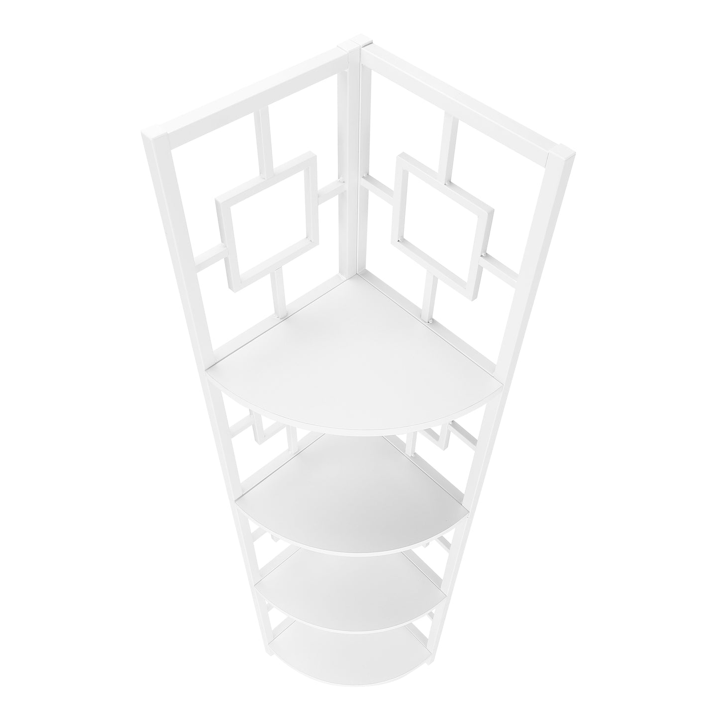 Bookshelf, Bookcase, Etagere, Corner, 4 Tier, 62"h, Office, Bedroom, White Laminate, White Metal, Contemporary, Modern