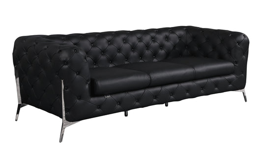 Global United Top Grain 100% Italian Black Leather Sofa