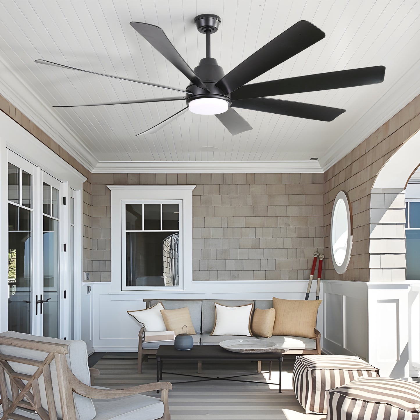 72 Inch Large Ceiling Fans with Lights and Remote Control 6 Wind Speed DC Motor Black for Living Room