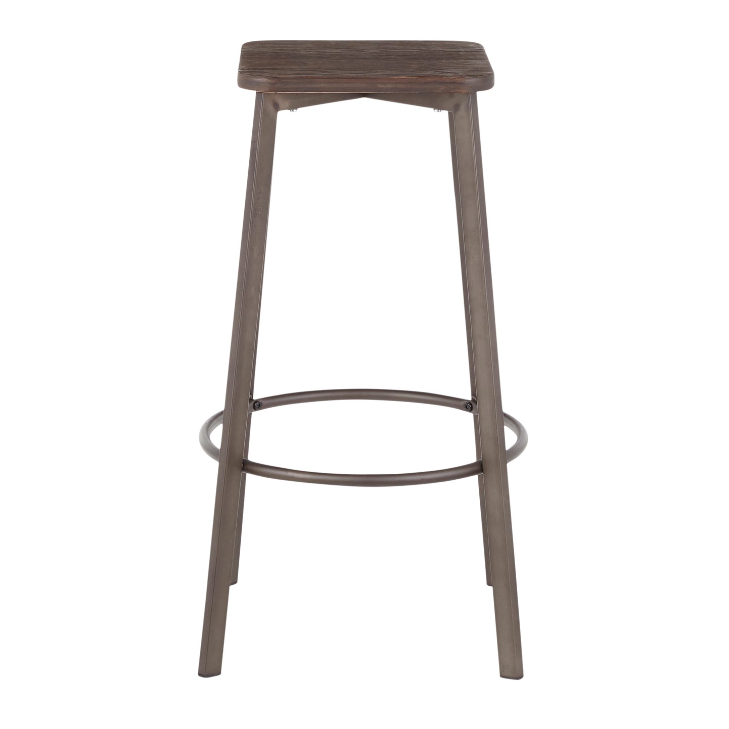 Clara Industrial Square Barstool in Antique Metal and Espresso Wood-Pressed Grain Bamboo by LumiSource - Set of 2