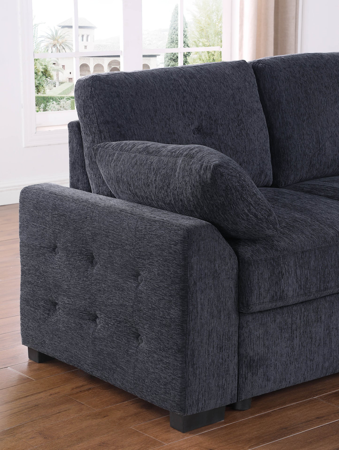 Nyhan Upholstered Corner Sectional with Pull out Loveseat and storaged Chaise