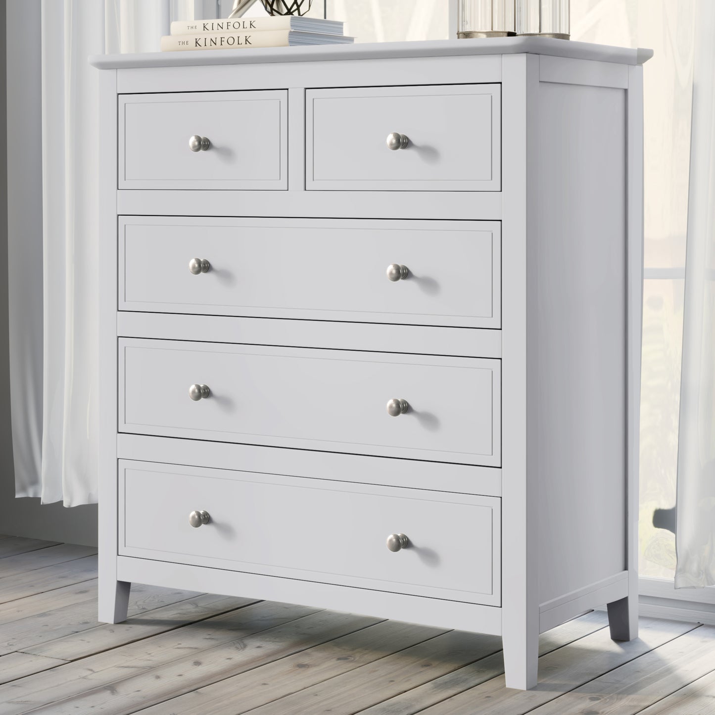 White Solid Wood 5 Pieces Queen Bedroom Sets(bed+nightstand*2+chest+dresser)old sku:BS515101AAK