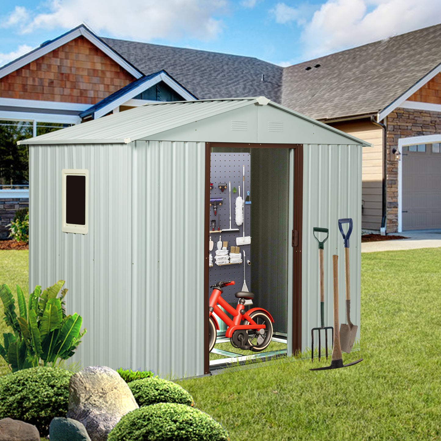 6ft x 5ft Outdoor Metal Storage Shed With window and metal foundation ,White