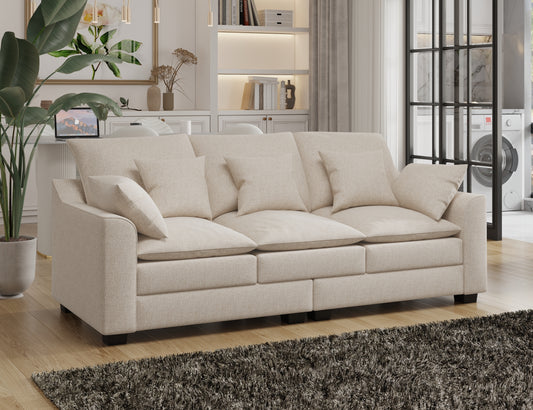 78.7"  Sofa Couch 3-Seater Sofa with Pillows Polyester Upholstery Duck Down Filled Cushion Sofa for Living Room Apartment,Beige