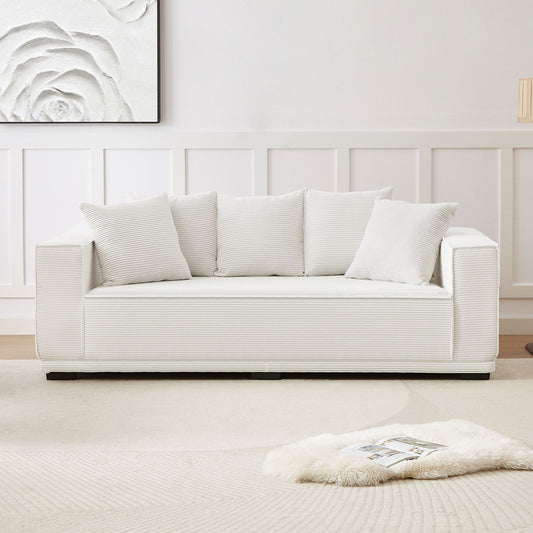 88.97'' Mid Century Modern Upholstered Sofa  with 5 Matching Toss Pillows, Including bottom frame,Comfy Couches  for Living Room, Bedroom, Apartment and Office.WHITE