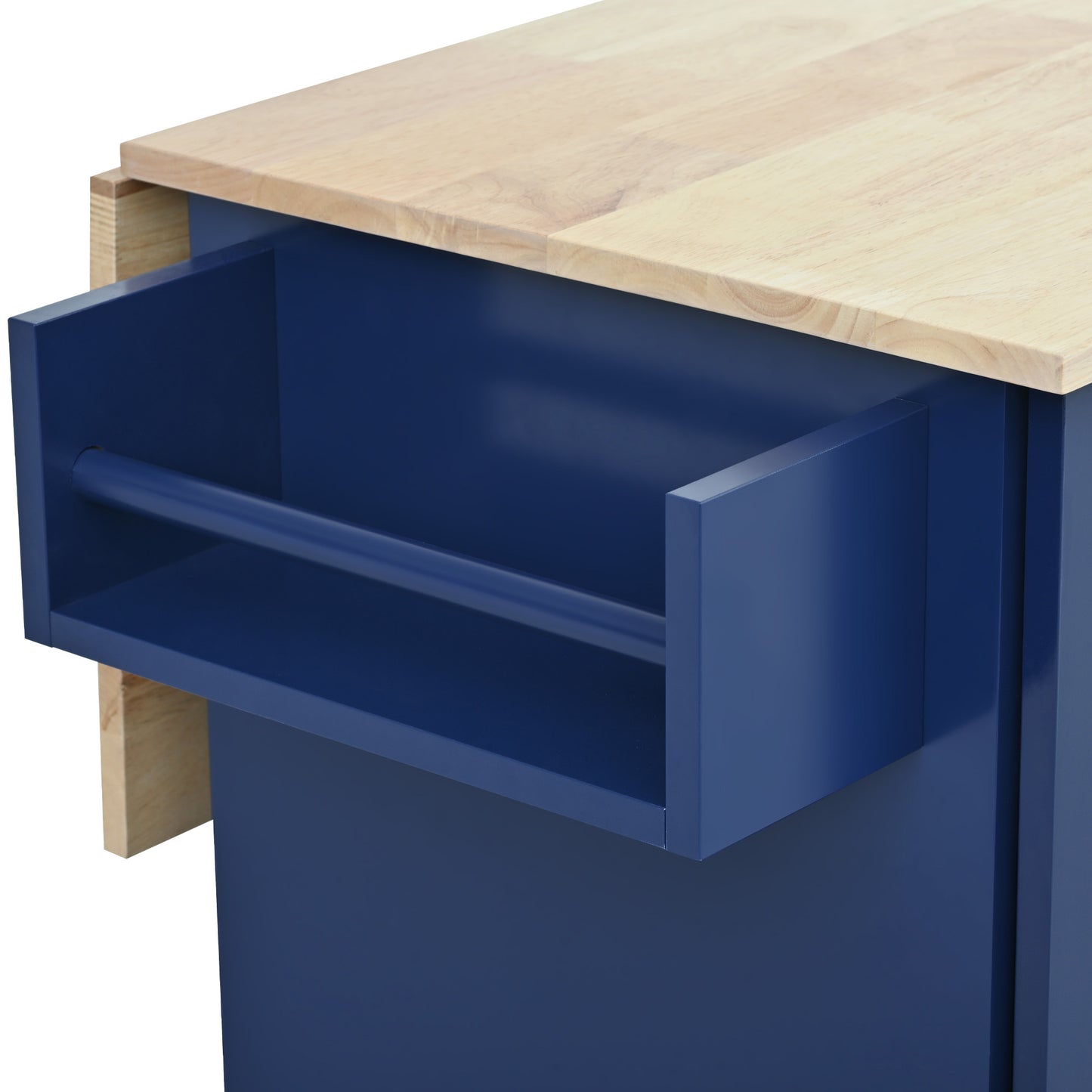 Rolling Mobile Kitchen Island with Drop Leaf - Solid Wood Top, Locking Wheels & Storage Cabinet 52.7 Inch Width(Dark blue)