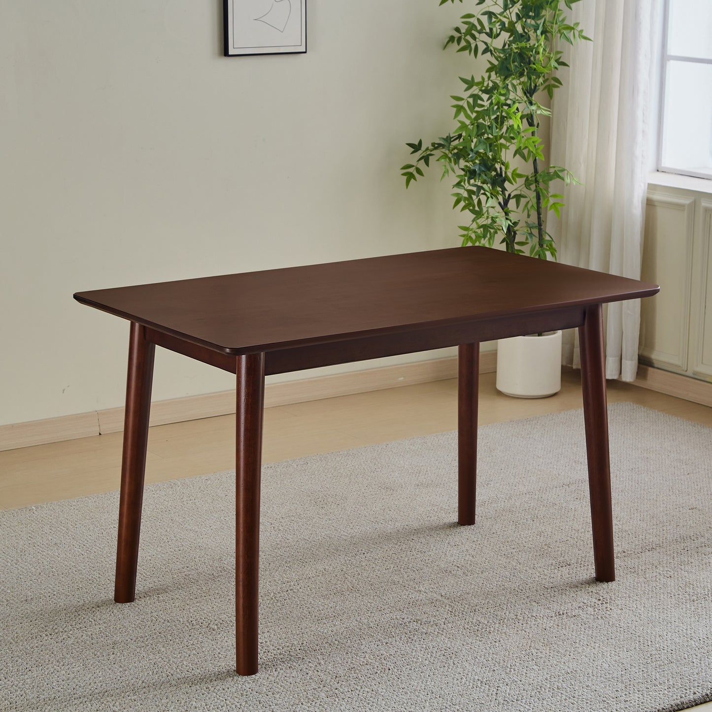 47-inch dining table Walnut color solid wood kitchen table Dining table suitable for small space kitchenette table modern home furniture