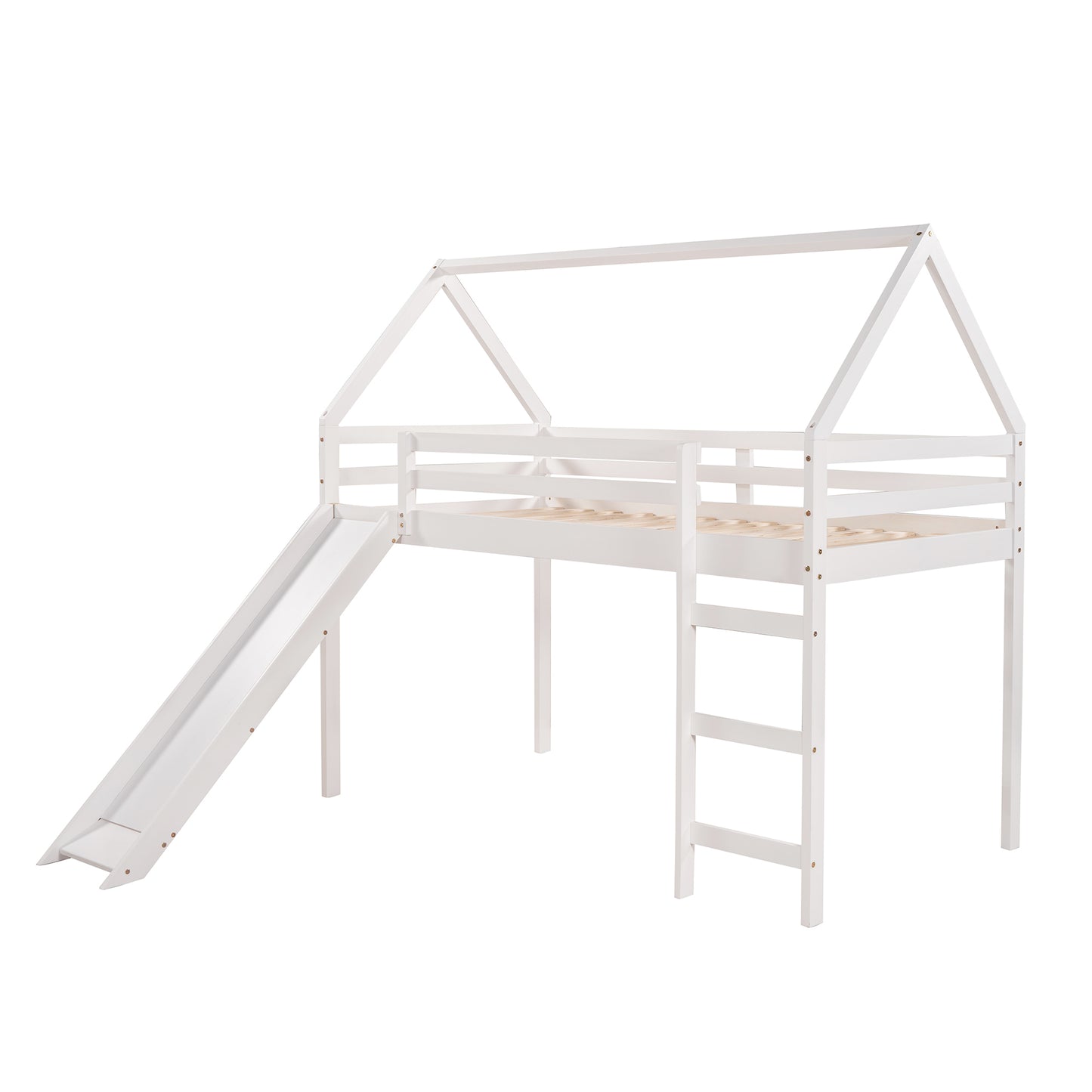 Twin Size Loft Bed with Slide, House Bed with Slide,White(OLD SKU :WF281158AAK)