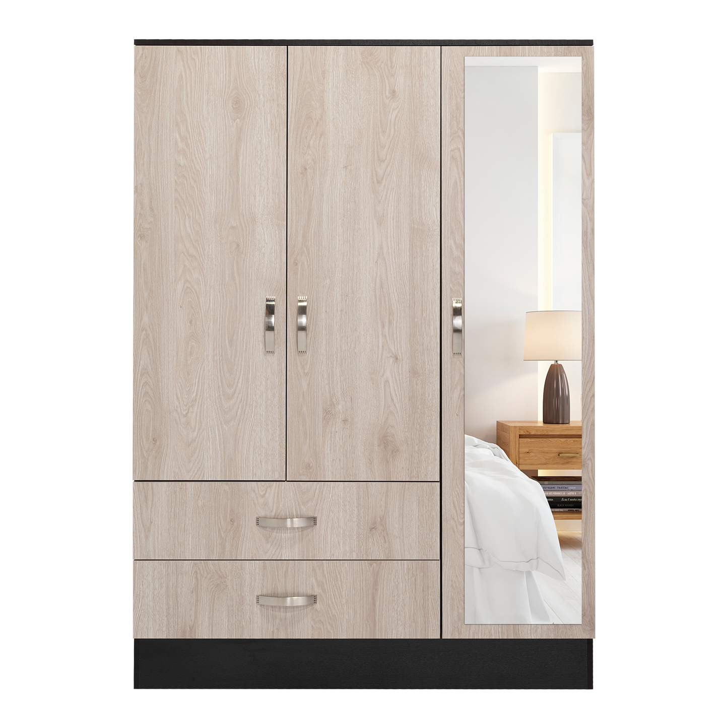 Mirrored Armoire Draggo, Bedroom, Black / Light Gray