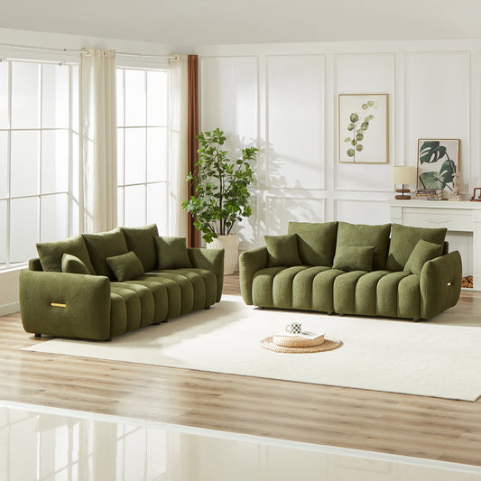 3 Seater + 3 Seater Combo Sofa Modern Living Room Sofa, Teddy Sofa, Wooden Frame, 6 Cushions, Apartment Sofa Furniture