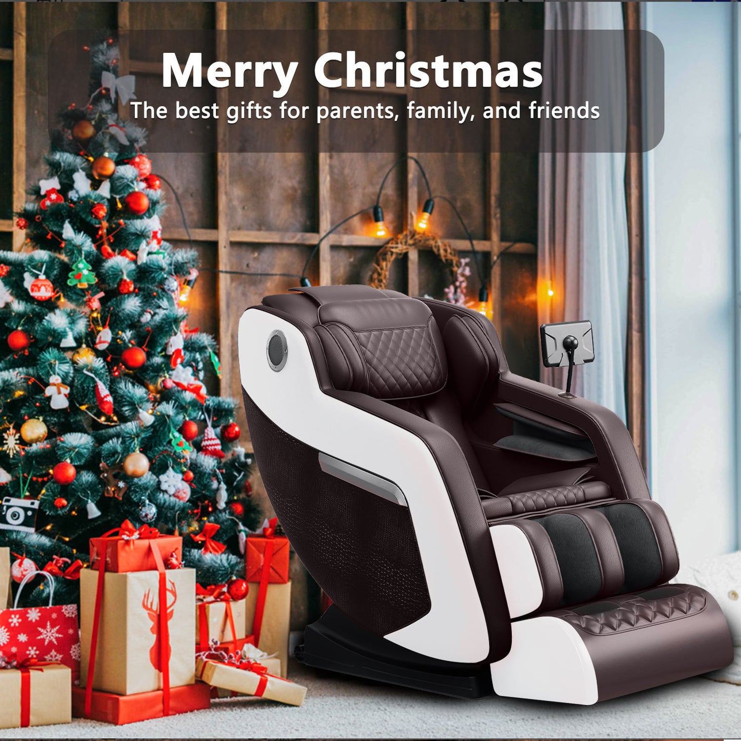 Massage Chair,Full Body Zero Gravity Recliner with Bluetooth, Hip Heating, Foot Massage and Air Massage System for Home Office, for mom/dad (Brown)