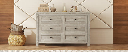 Retro Farmhouse Style Wooden Dresser with 6 Drawer, Storage Cabinet for Bedroom, Anitque Gray