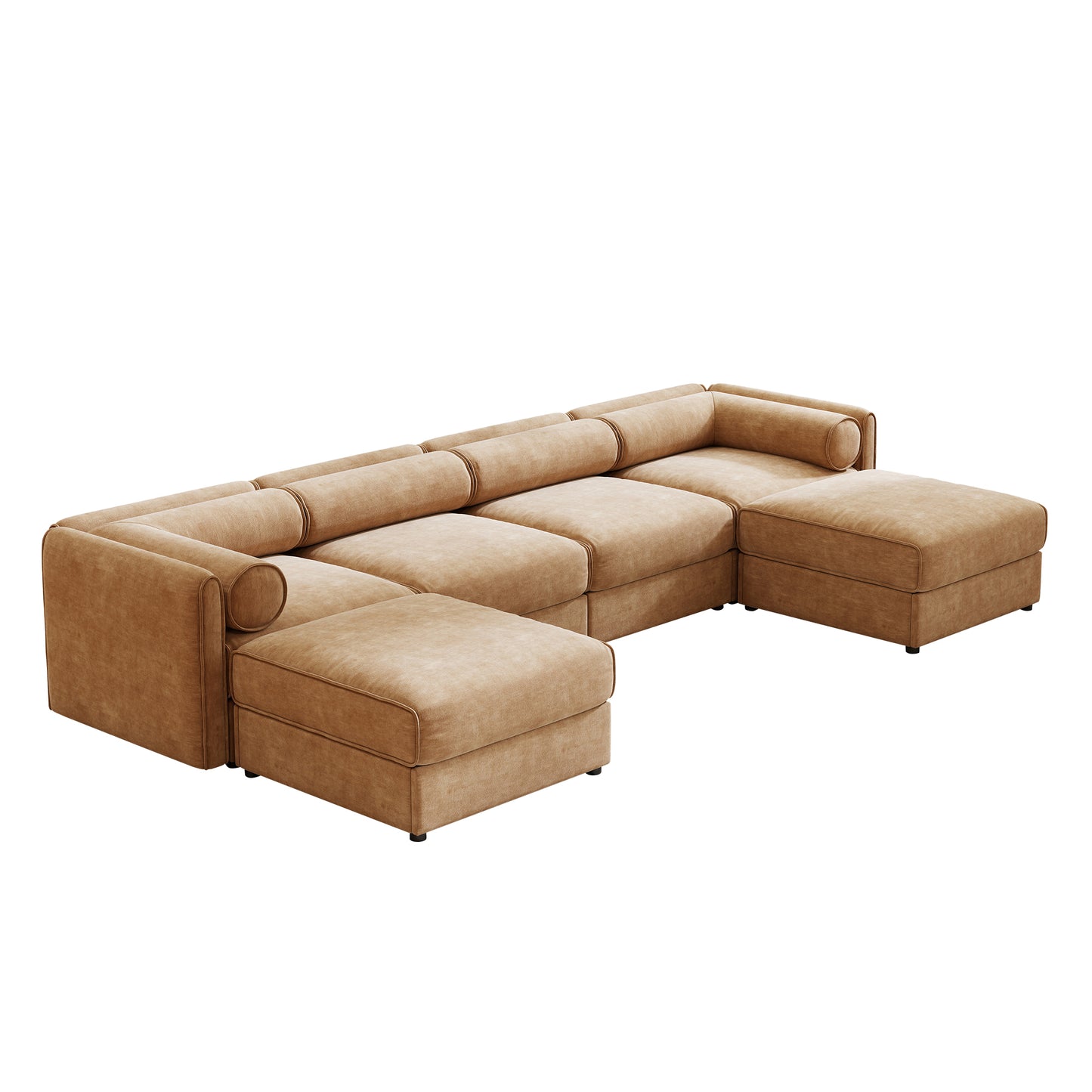 Modular Sectional Sofa with Storage Ottoman, Extra Large U Shaped Convertible Couch, Deep Seat, Cylindrical Backrest and Armrests, Camel Chenille