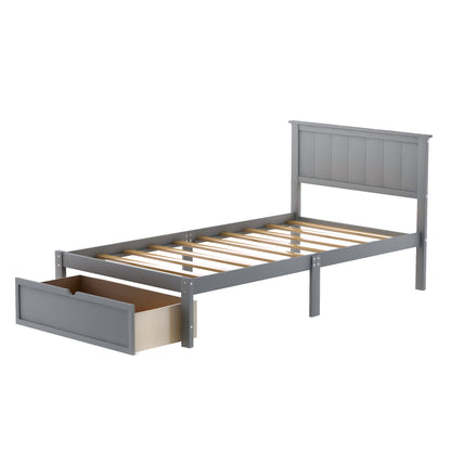 Twin Size Platform Bed with Under-bed Drawer, Gray