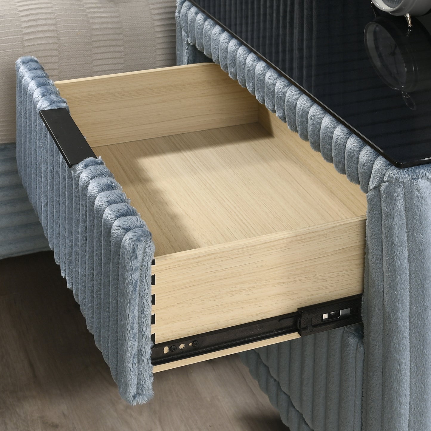 Mavela Wide Wale Corduroy Upholstery Nightstand, Blue