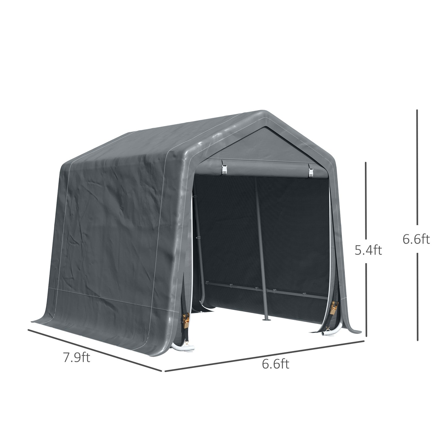 Outsunny 8' x 7' Carport Portable Garage, Heavy Duty Storage Tent, Patio Storage Shelter w/ Anti-UV PE Cover and Double Zipper Doors, for Motorcycle Bike Garden Tools, Dark Gray