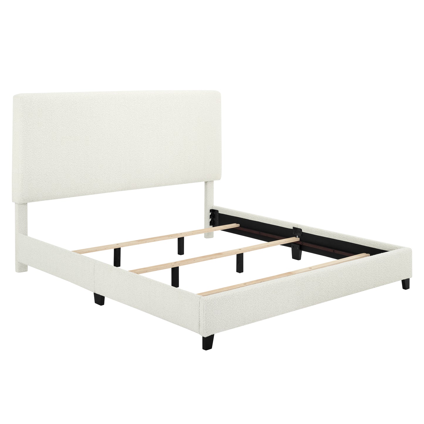 King Size White Boucle Upholstered Platform Bed