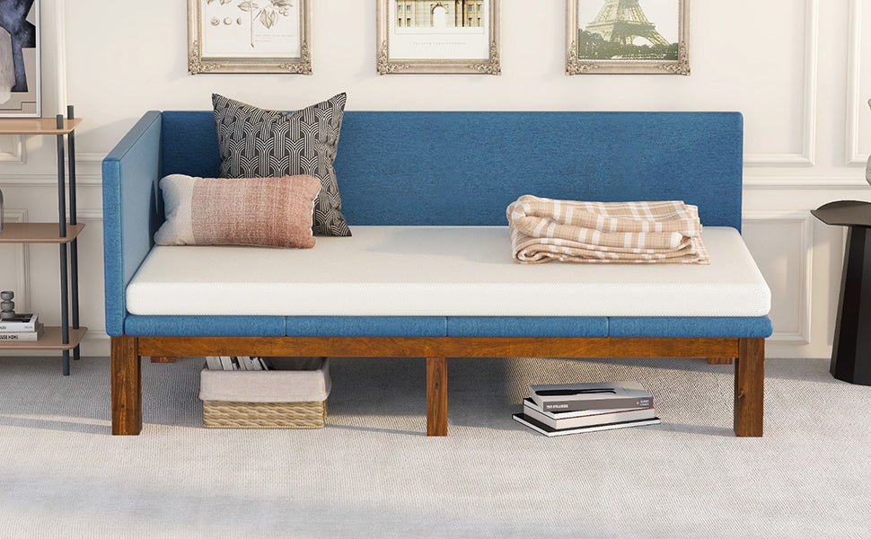 Upholstered Daybed/Sofa Bed Frame Twin Size Linen-Blue