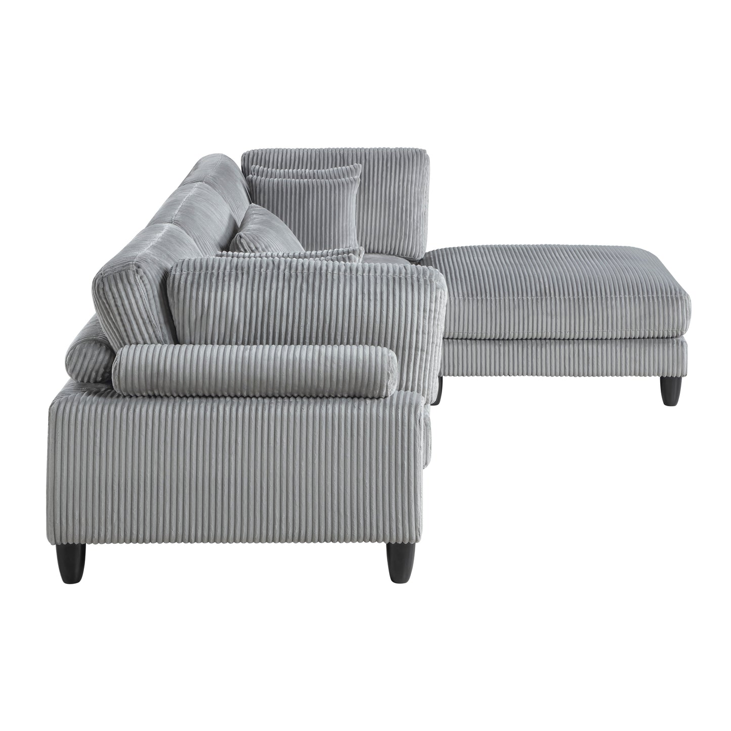 Living Room Furniture 4-Piece Modular Sectional Sofa Set Gray Corduroy Soft Cushion Pillows Solid Wood Legs