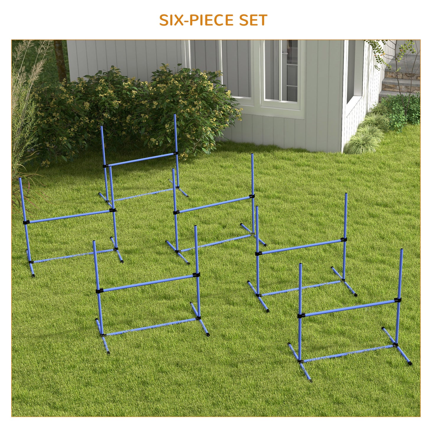 PawHut 6 Piece Dog Agility Training Equipment for Dog Agility Course with Adjustable Height Jump Bars, Included Carry Bag, & Displacing Top Bar, Blue