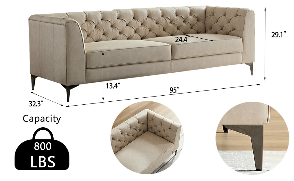 WKS5G Elegant beige leather main color, the sofa presents a calm and elegant appearance