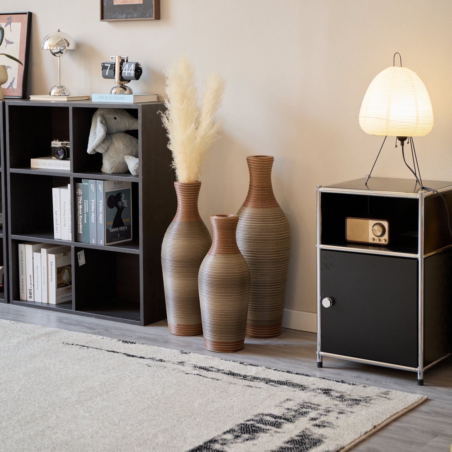 Desktop Vase, Brown Decorative Floor Vase, Classic and Neat Floor Vase, High Independent Flower Stand, Artificial Vine Vase, PVC Floor Vase, Home Decoration Flower Stand Set of 3 pieces