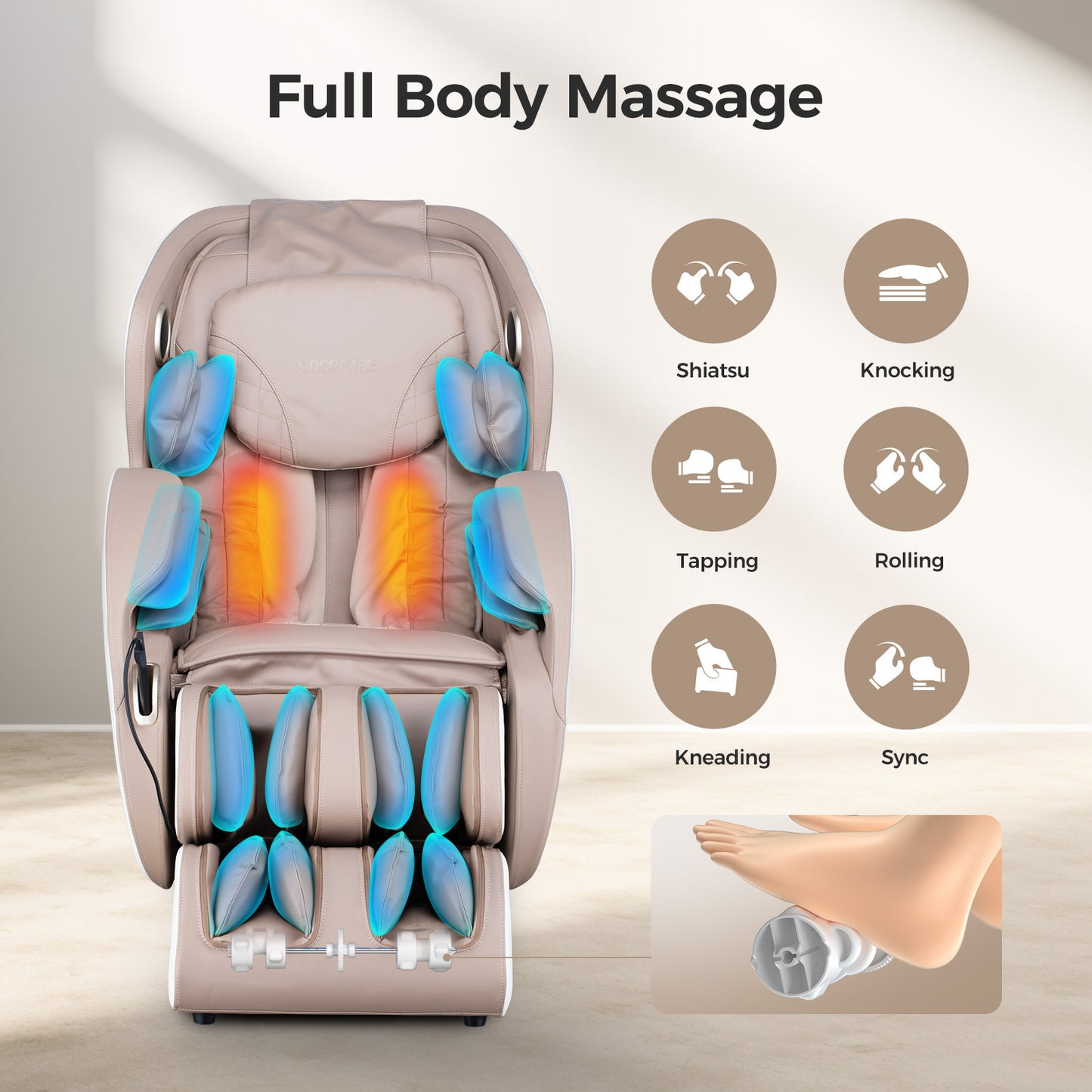 BOSSCARE 3D Zero Gravity Massage Chair,Full Body Shiatsu Recliner with APP Beige