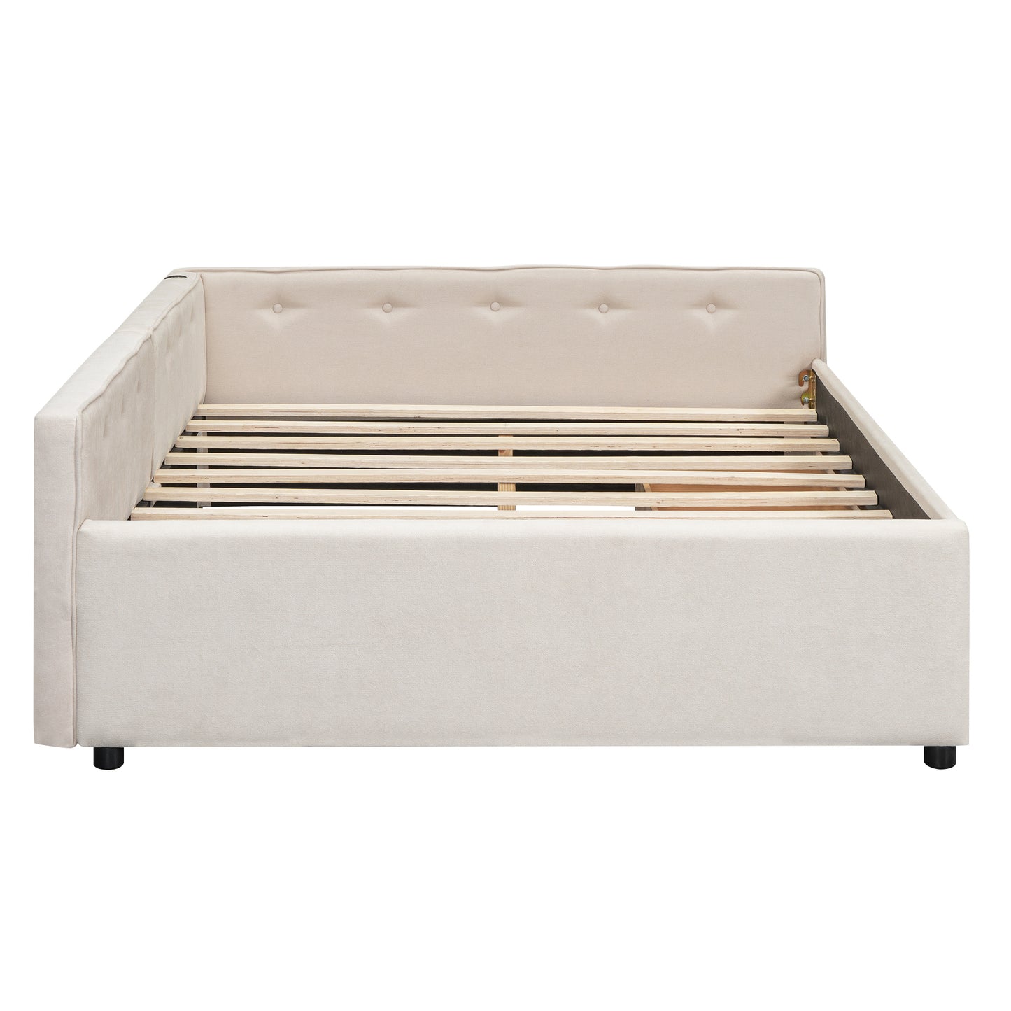 Full Size Upholstered Platform Bed with USB and 2 Drawers, Beige