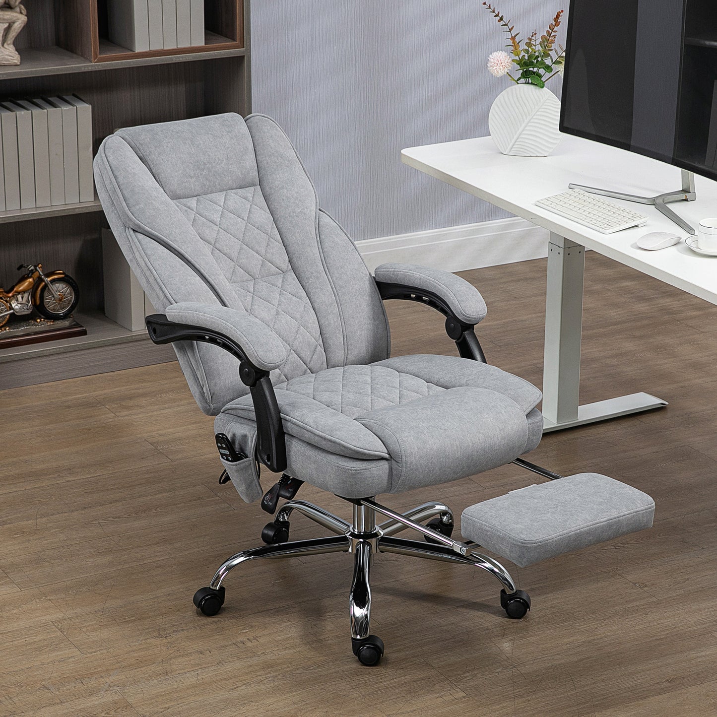 Vinsetto Massage Office Chair with 6 Vibration Points, Heated Reclining Computer Chair, Swivel Desk Chair with Adjustable Height and Footrest, Gray