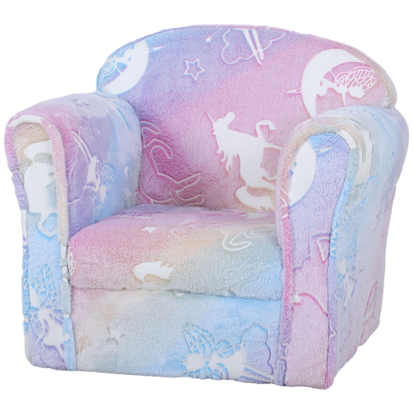 Qaba Kids Sofa Chair, Toddler Sofa with Glow in the Dark Fairy Design & Wooden Frame, Upholstered Baby Sofa for 18-36 Months for Bedroom, Livingroom, Playroom, Kid Room, Multicolor