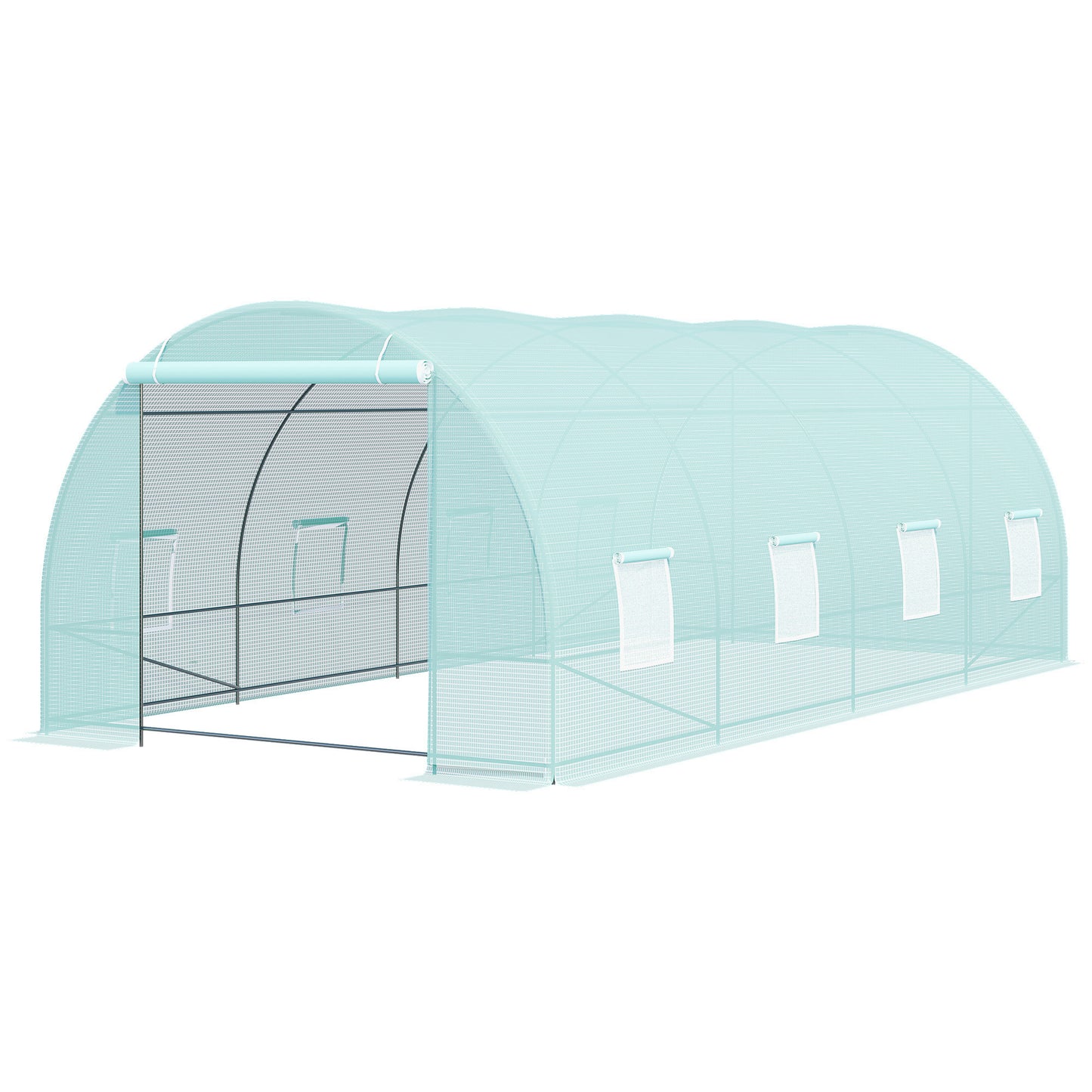 Outsunny 20' x 10' x 7' Walk-In Tunnel Greenhouse, Garden Warm House, Large Hot House Kit with 8 Roll-up Windows & Roll Up Door, Steel Frame, Green