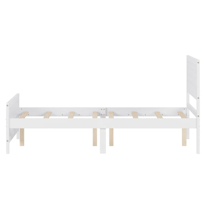 Wood Platform Bed Frame with Headboard, Mattress Foundation with Wood Slat Support, No Box Spring Needed, Queen Size, White