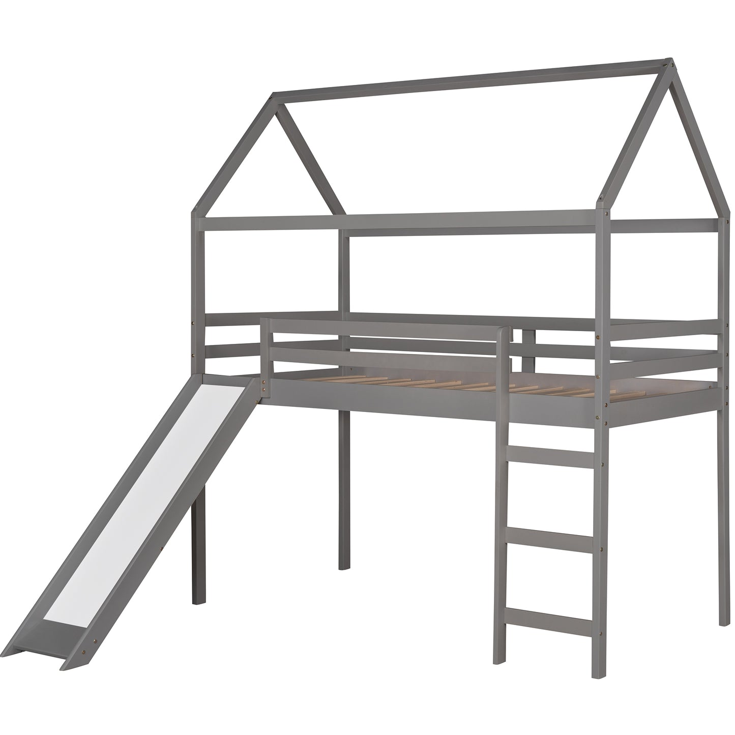 Twin Loft Bed with Slide, House Bed with Slide,Gray(OLD SKU :WF286245AAE)