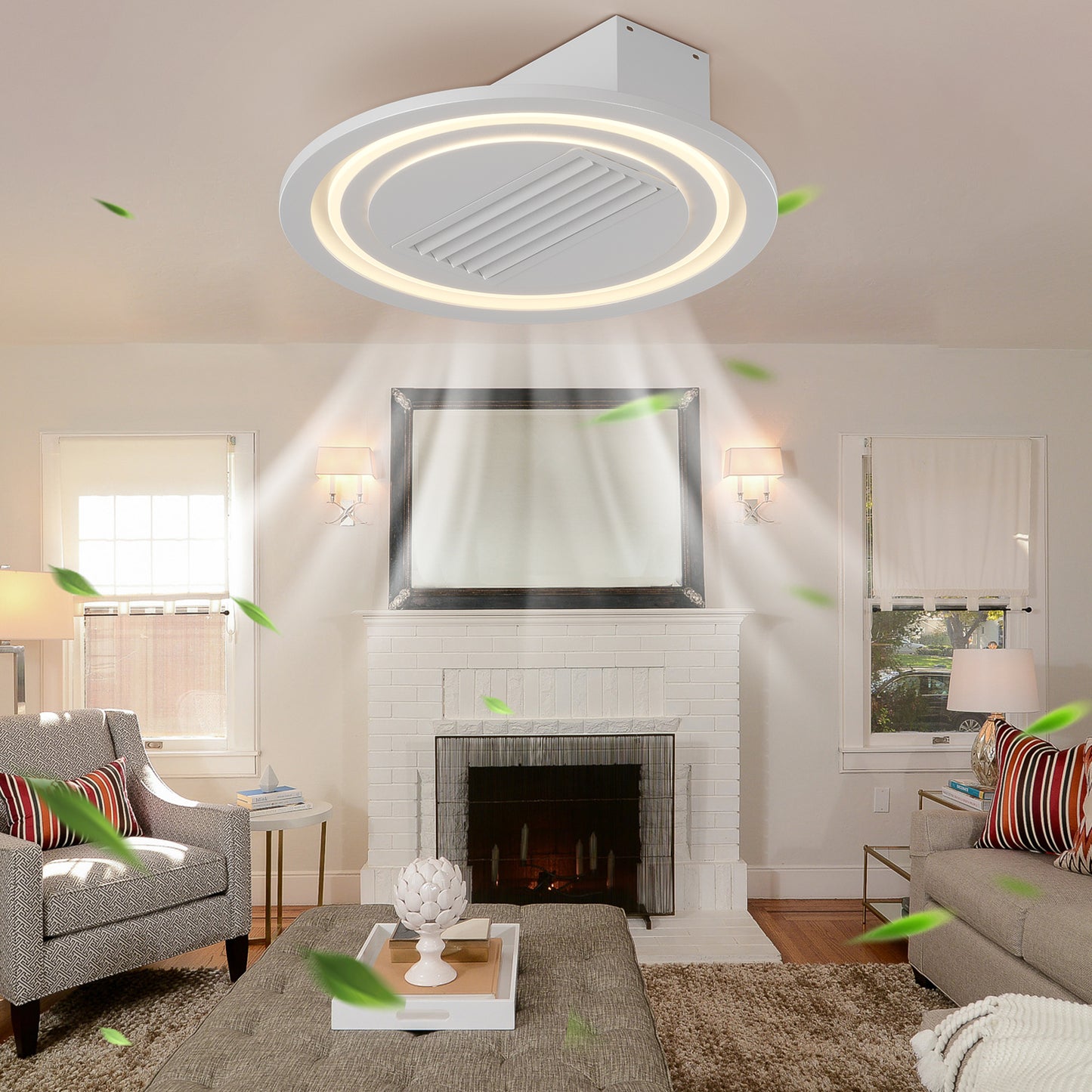 22inch Modern Leafless Ceiling Fan with Remote Control Removable and Washable, Reversible Motor