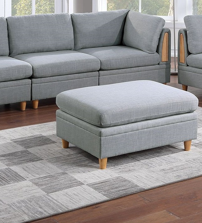 Living Room Furniture 7pc Modular Sofa Set Light Grey Dorris Fabric Couch 4x Corner Wedges 2x Armless Chair And 1x Ottoman