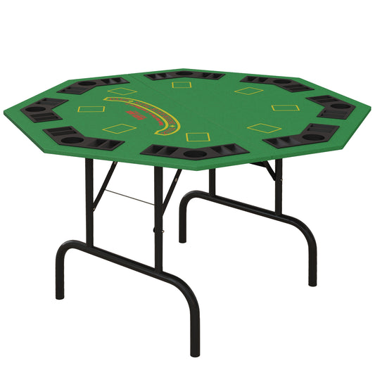 Soozier Poker Table Foldable 47" Octagon Casino Table Blackjack Texas Holdem Poker Table for 8 Players with Chips Tray and Cup Holders, Green