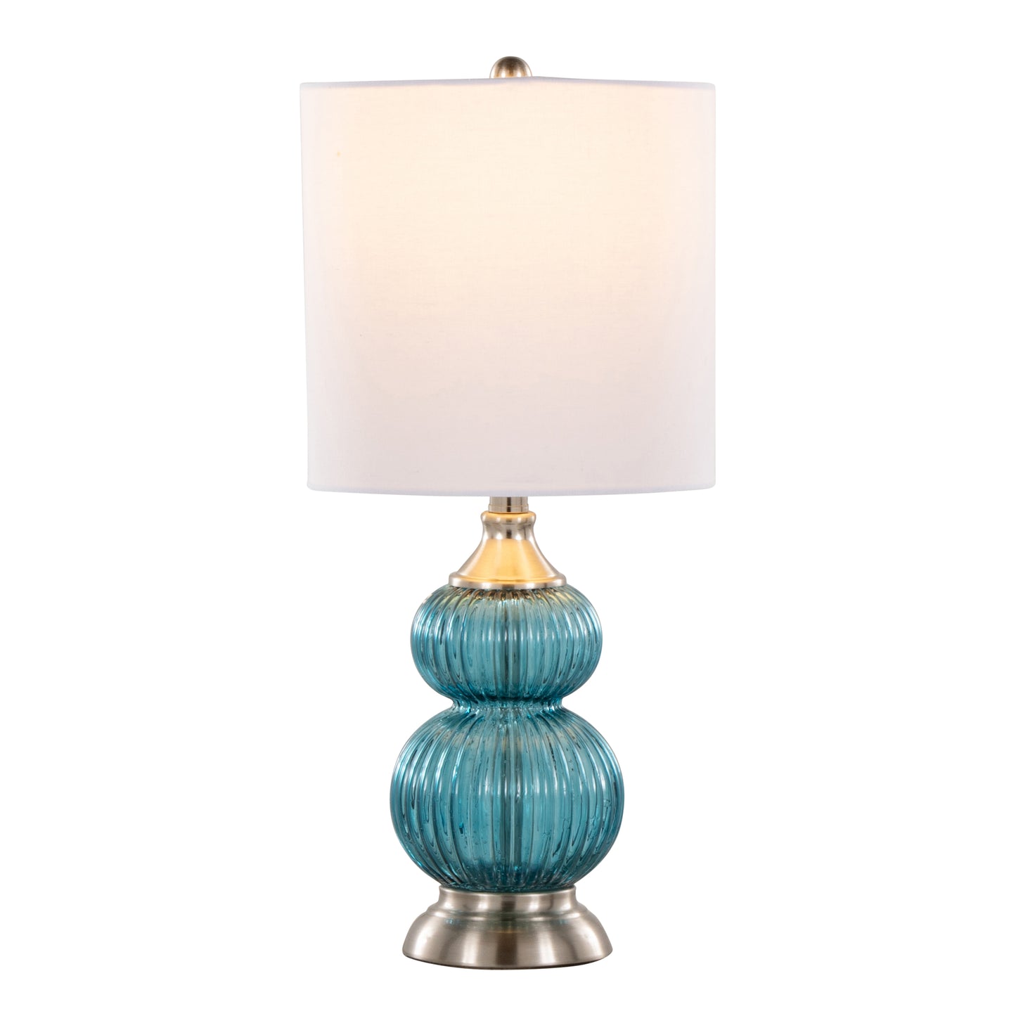 Belle 20" Contemporary Glass Accent Lamp in Clear Sapphire Blue Seeded Glass,  Brushed Nickel and White Linen Shade from Grandview Gallery by LumiSource - Set of 2