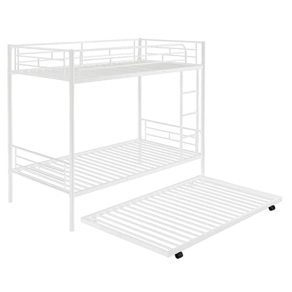 Twin-Over-Twin Metal Bunk Bed With Trundle,Can be Divided into two beds,No Box Spring needed ,White ( old sku: MF194806AAK )