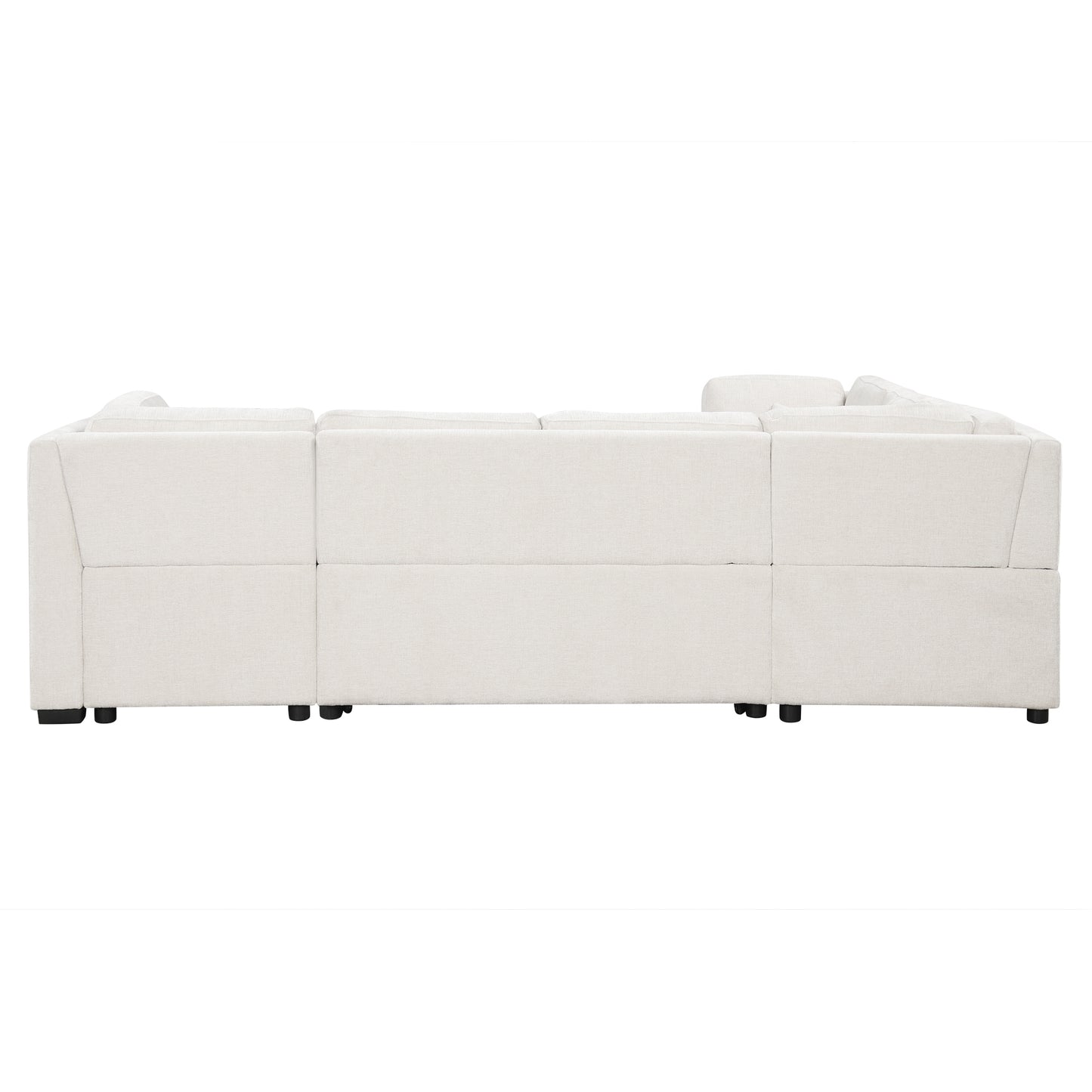 108.6" U-shaped Sectional Sofa Pull out Sofa Bed with Two USB Ports, Two Power Sockets, Three Back Pillows and a Storage Chaise for Living Room, Beige